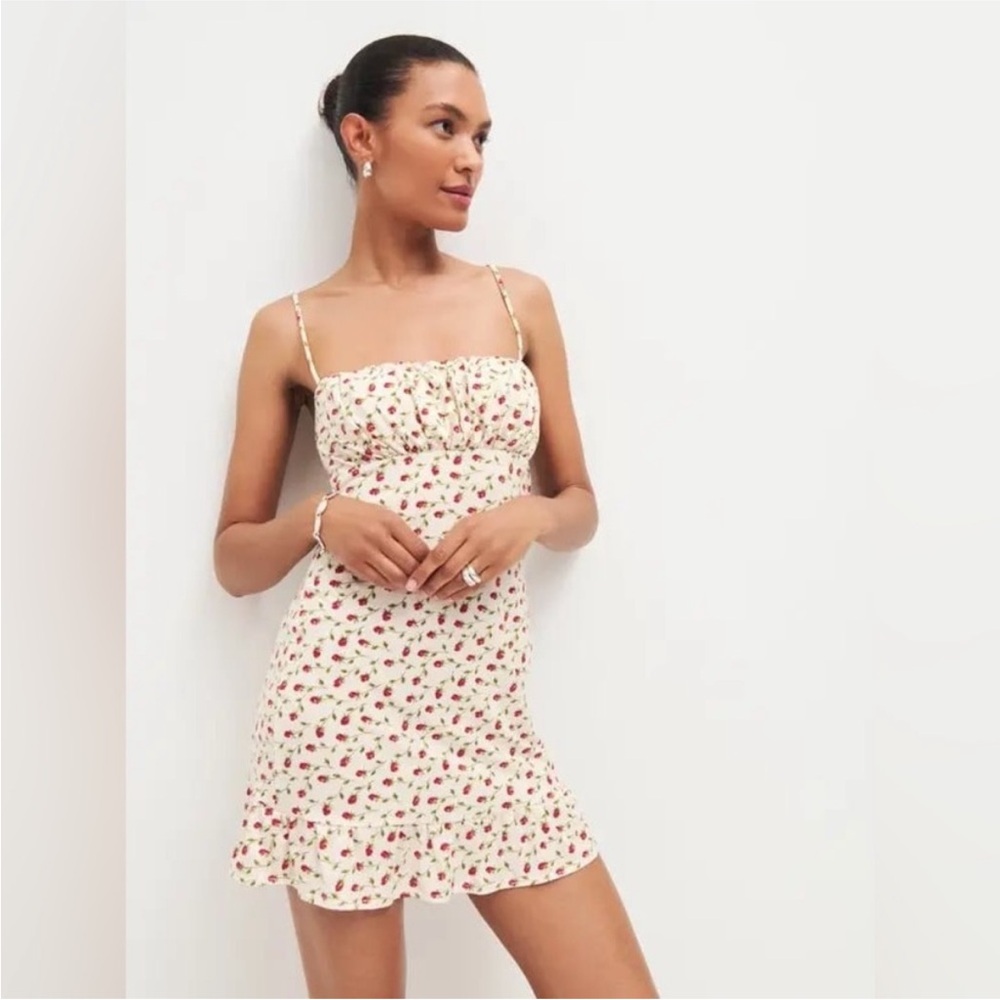 Reformation Cream and Red Floral Dress